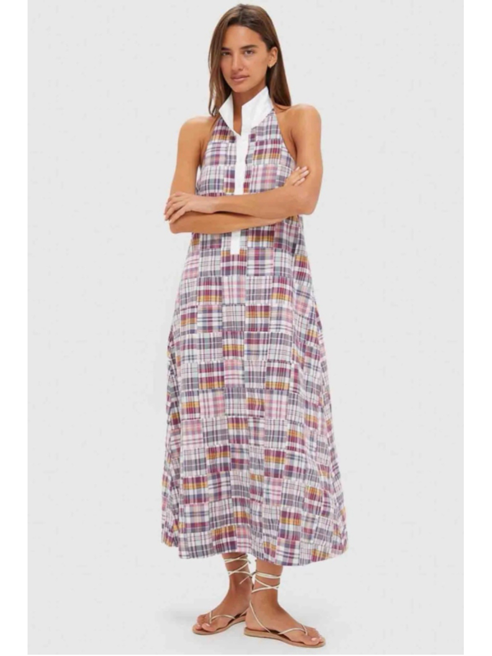 Tuckernuck Faded Prep Patchwork Jagger Maxi Dress XS Collar Beach Coastal Casual